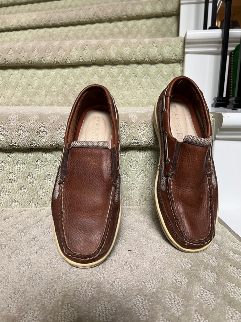 Sperry Chestnut Leather Slip-On Boat Shoes with Cream Sole